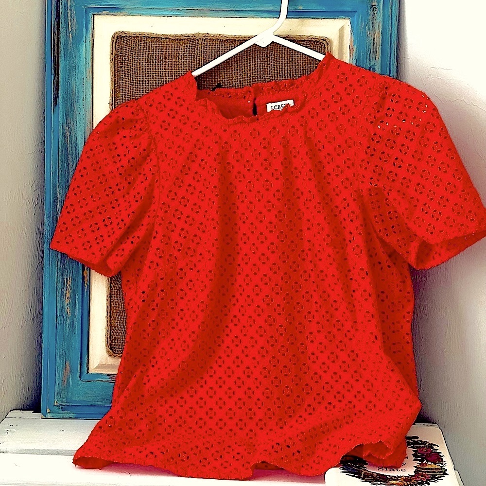 NWOT J. Crew Short Sleeve Eyelet Vibrant Red. (xs)